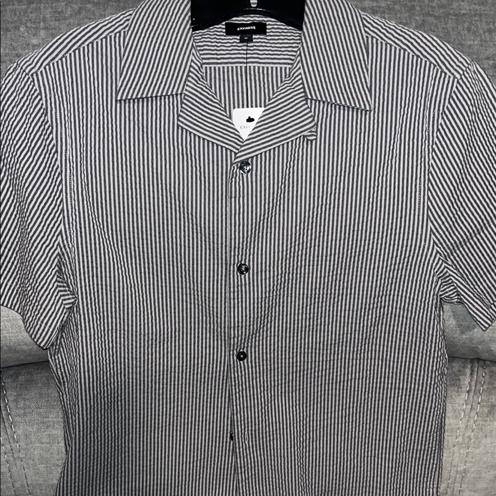 Express Gray Striped Button Up Sleeveless Shirt